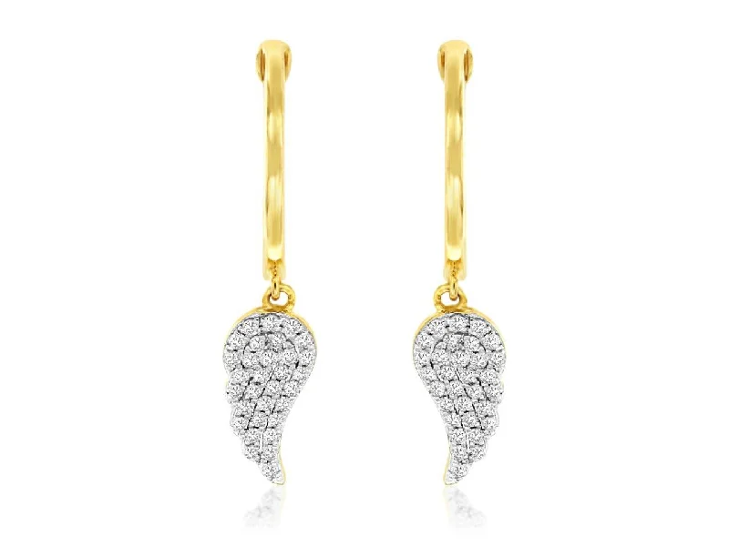 14K Yellow Gold Diamond Angel Wing Earrings