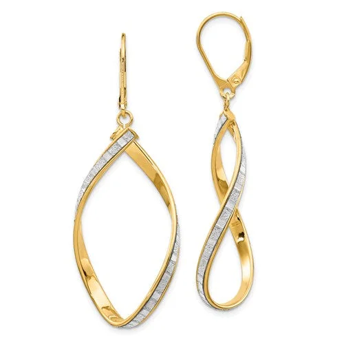 14K Yellow Gold Glimmer Infused Twisted Dangle Leverback Earrings