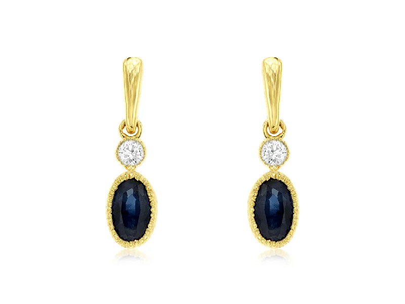 14K Yellow Gold Sapphire and Diamond Dangle Earrings