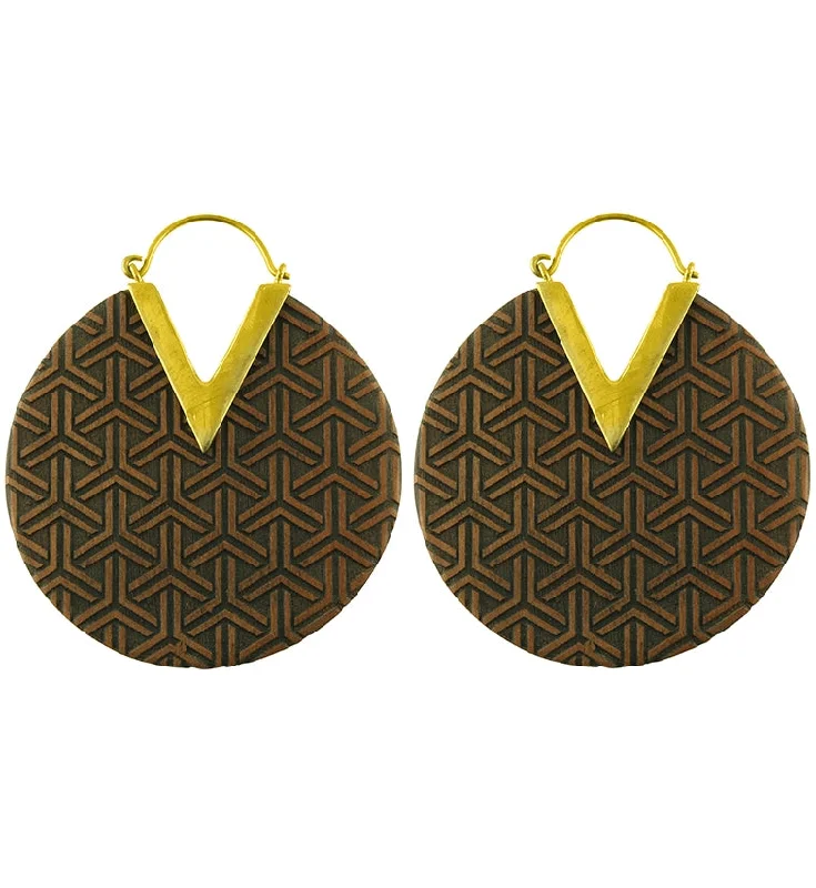 18G Isometric Engraved Wooden Hangers - Earrings