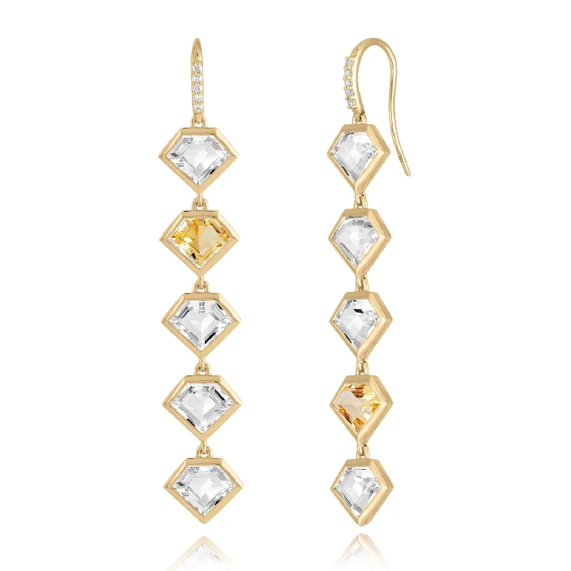 18K Gold Five Story Drop Earrings