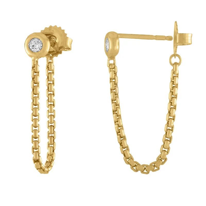 18K Yellow Gold Crosstown Diamond Chain Earring