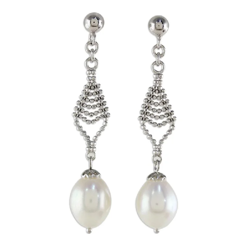 Cultured Pearl Dangle Earrings, 'Lily Mind' (Thailand) - 1.8*0.4