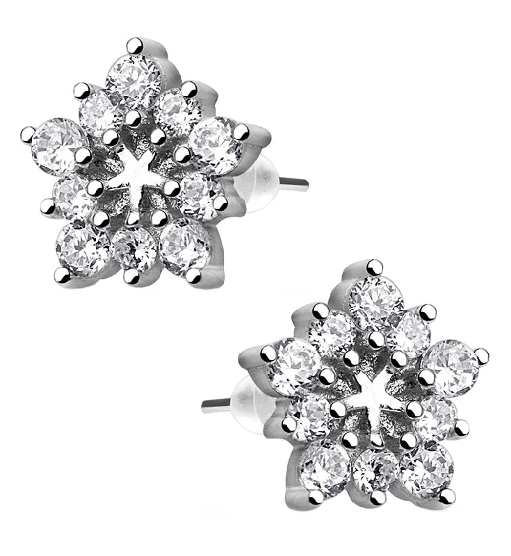 Flower CZ Cluster Sterling Silver Earrings