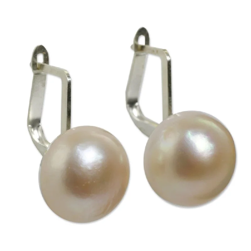 Handmade Rosy Moon Sterling Silver Pearl Earings (Thailand)