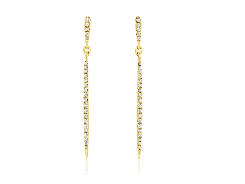 14K Yellow Gold Pave Diamond Drop Earrings