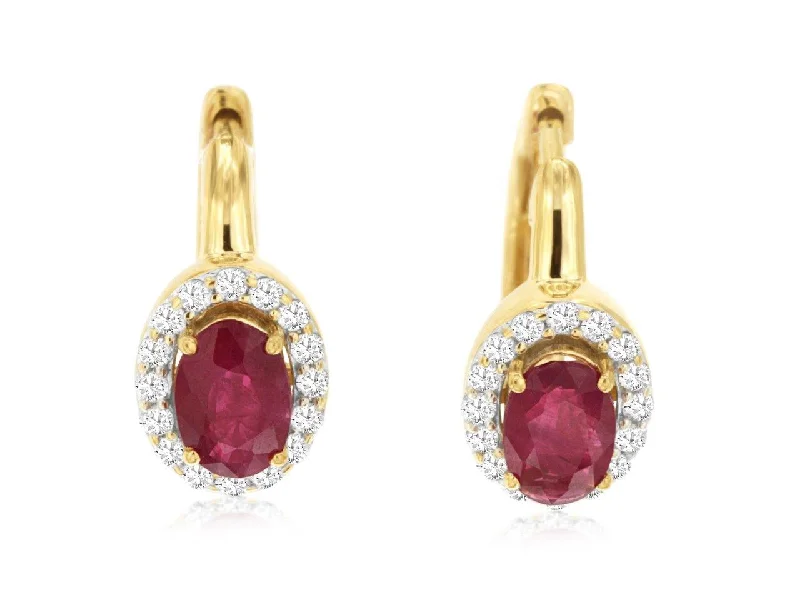 14K Yellow Gold Ruby and Diamond Huggies