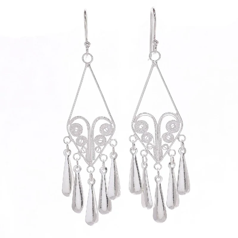 NOVICA Diamond Fountains, Sterling silver filigree dangle earrings - 2.6*0.1