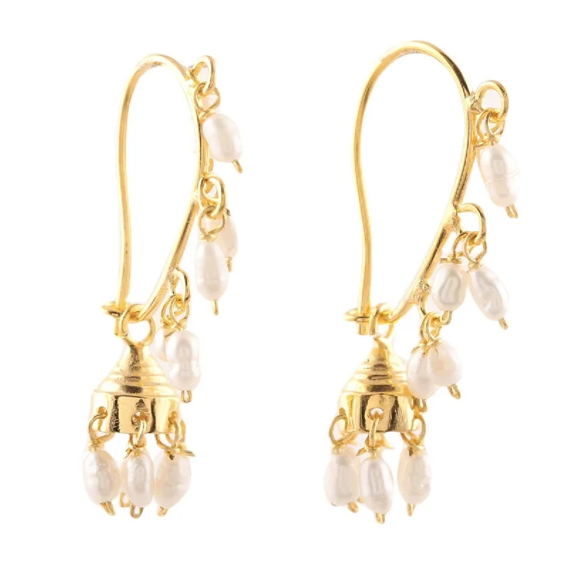 NOVICA Pearl Melody, Gold plated cultured pearl chandelier earrings - 1.4*0.2