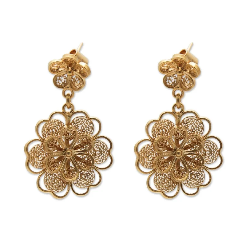 NOVICA Yellow Rose, Gold plated filigree flower earrings - 1.4*0.8