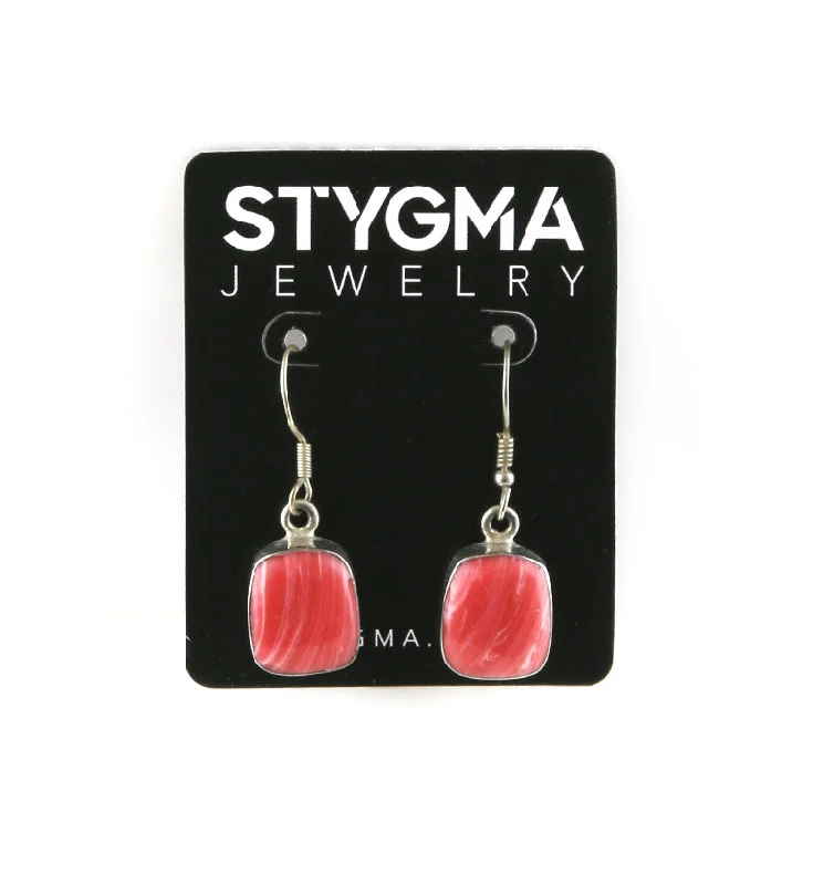 Pink Agate Jibe Silver Earrings