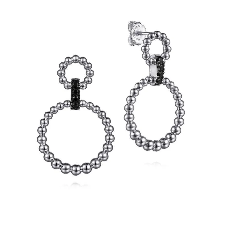 925 Sterling Silver Black Spinel Bujukan Link Drop Earrings