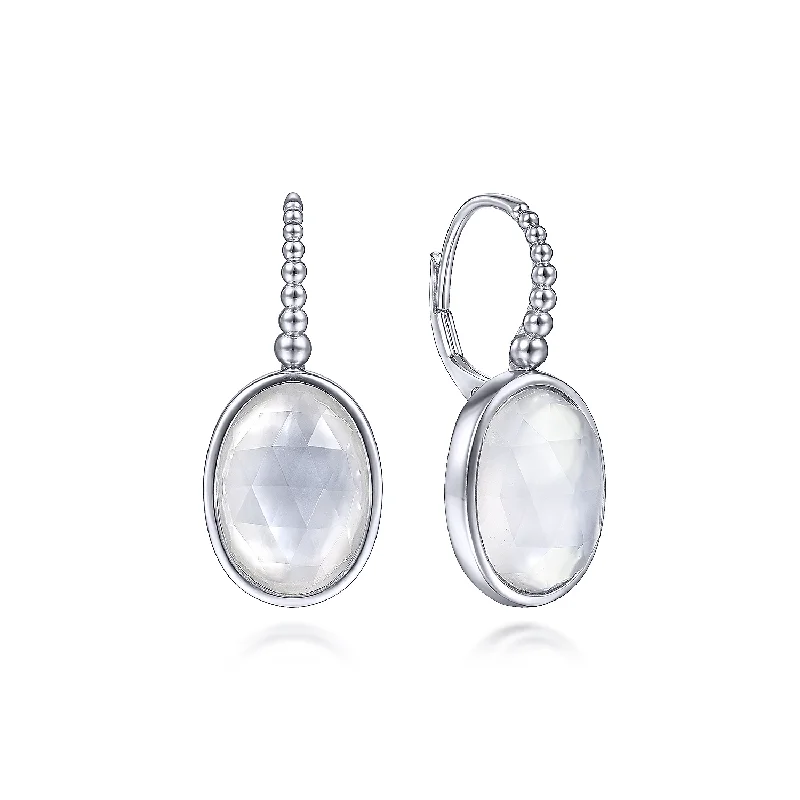 925 Sterling Silver Rock Crystal and White Mother of Pearl Drop Earrings