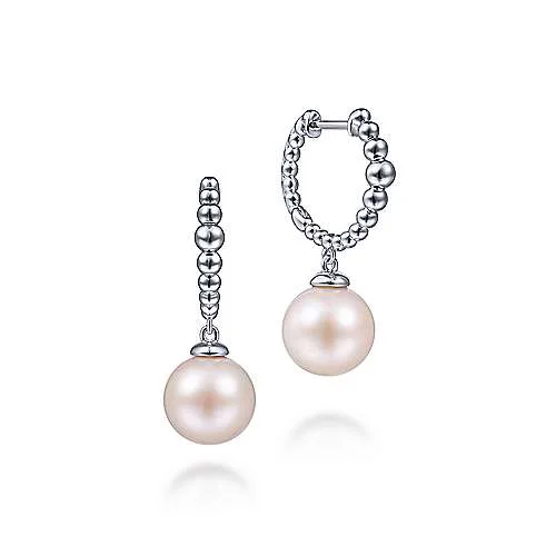 Sterling Silver Pearl Drop Huggies