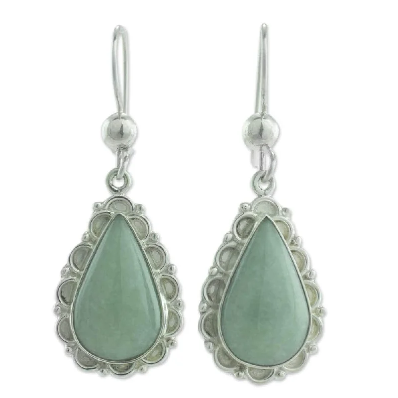 Sterling Silver Apple Green Blossoming Dew Jade Earrings (Guatemala)