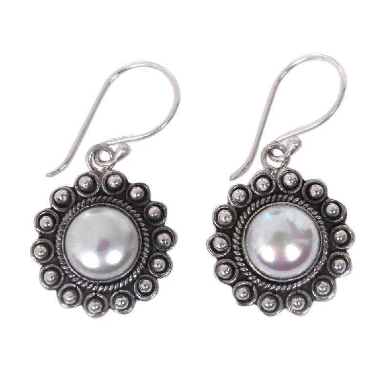 Sterling Silver 'Strong Sun' Cultured Pearl Earrings