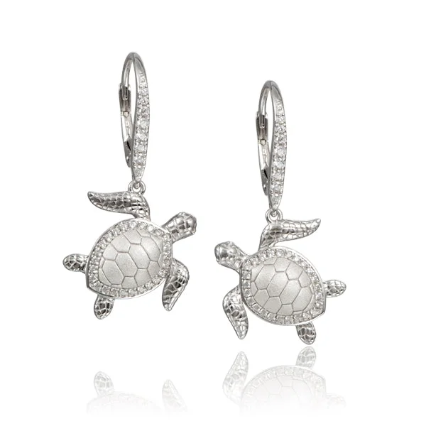 Sterling Silver Turtle Leverback Earrings