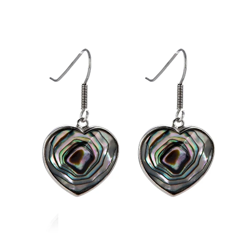 Sterling Silver with Abalone Shell Heart Shape Drop Earring