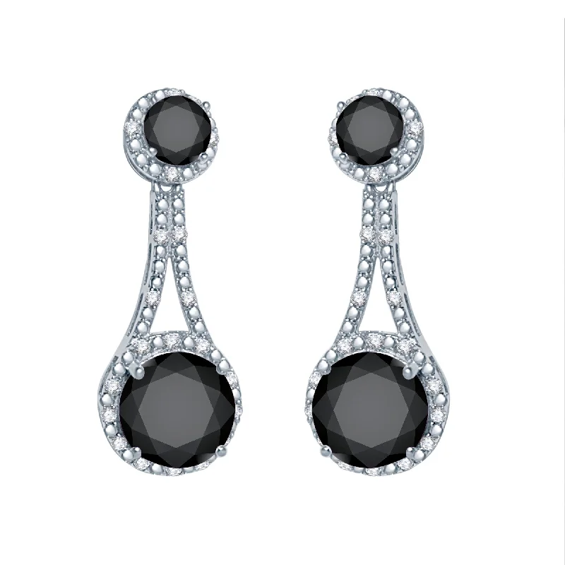 Sterling Silver with Black Spinel and White Topaz Drop Earring