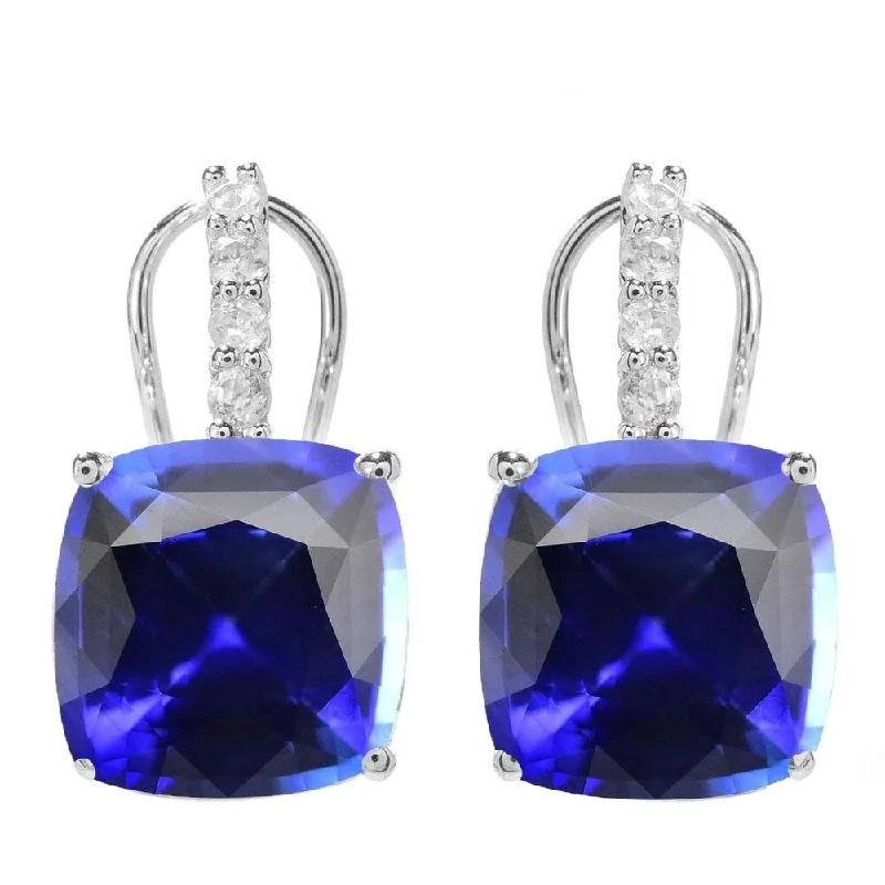 Sterling Silver with Blue Sapphire and Natural White Topaz Drop Earring