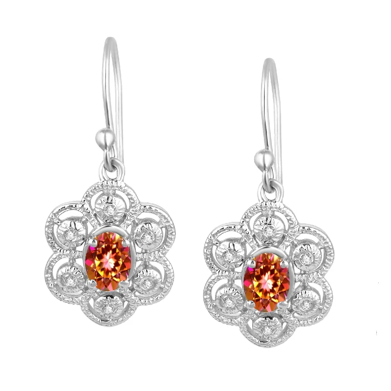 Sterling Silver with Fire Topaz and Natural White Topaz Dangle Earring