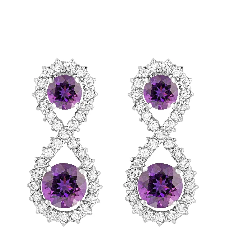 Sterling Silver with Natural Amethyst and White Topaz Drop Earring