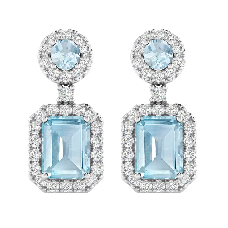 Sterling Silver with Natural Aquamarine and White Topaz Dangle Earring