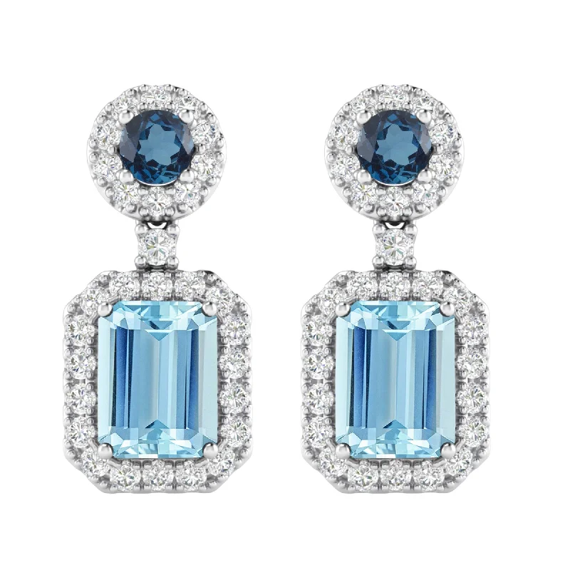 Sterling Silver with Natural Blue Topaz and White Topaz Earring