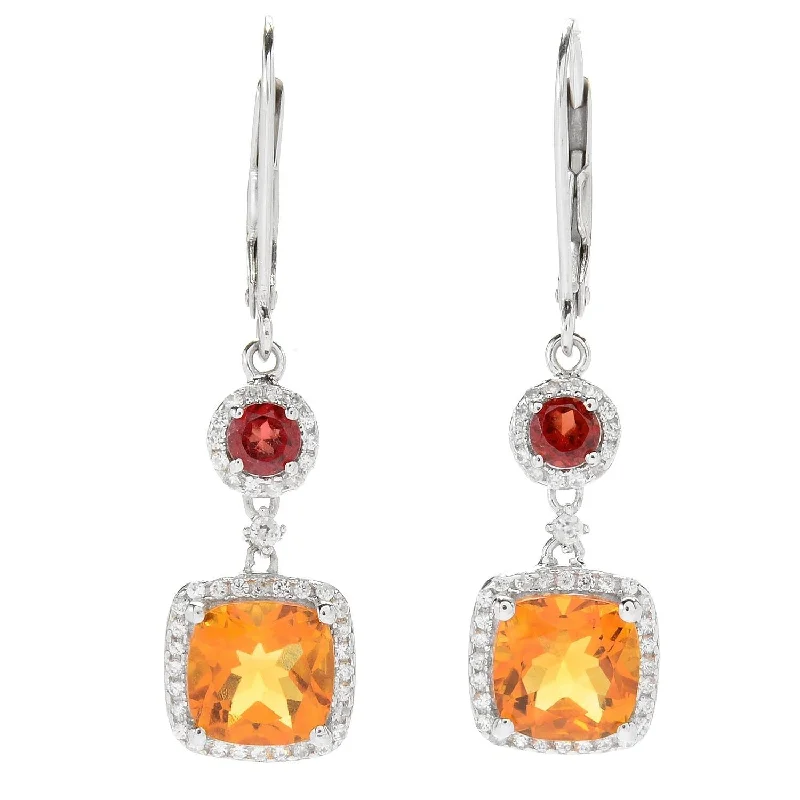 Sterling Silver with Natural Citrine, Garnet and White Topaz Dangle Earring