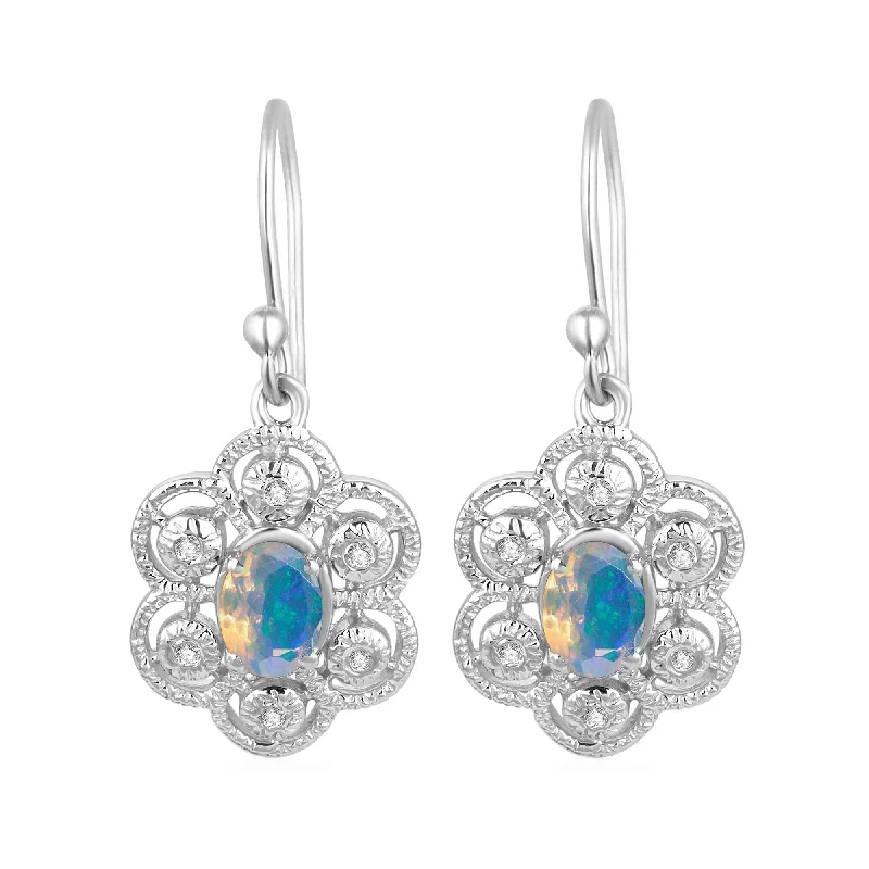 Sterling Silver with Natural Ethiopian Opal and White Topaz Earring