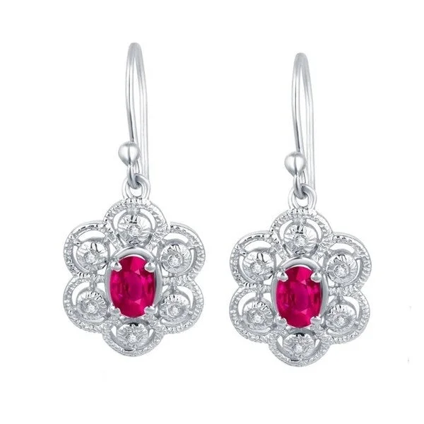 Sterling Silver With Ruby and White Topaz Dangle Earring