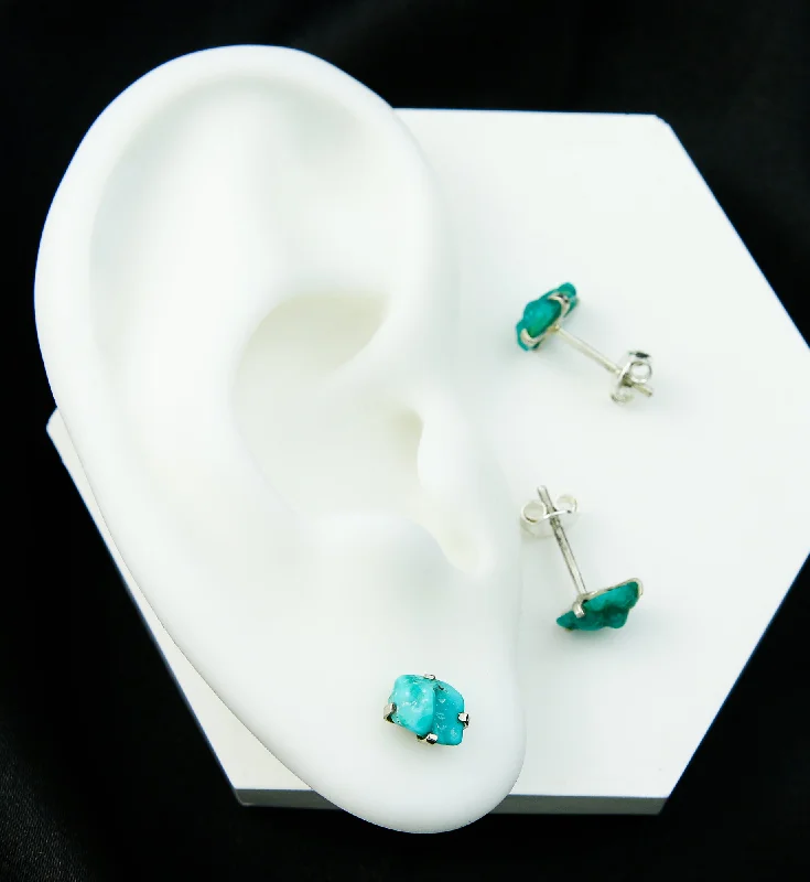 Turquoise Stone Prong Set Sterling Silver Earrings